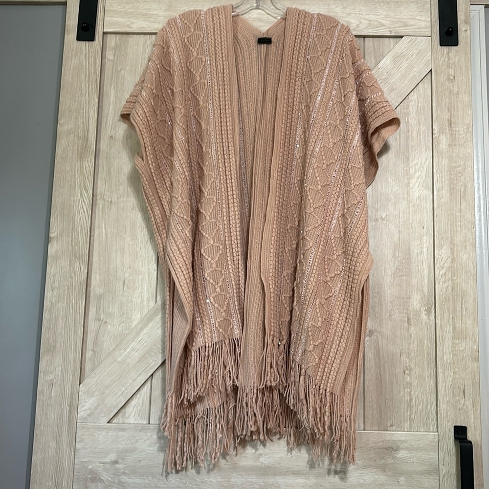 Women's Dusty Rose LVS Collections Long Open Front Vest, poncho cardigan OS